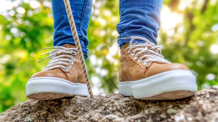 Lace up Leather Boots on Rocky Trail in Scenic Outdoor Environment