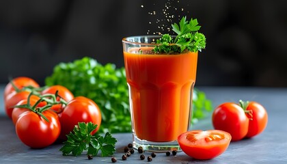 Refreshing tomato juice with fresh herbs a delightful blend of nature's flavors and vibrant colors perfect for a healthy lifestyle and a boost of energy anytime you need it