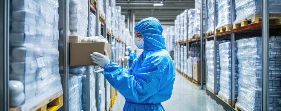Workers managing cold storage warehouses, wearing protective gear while organizing products