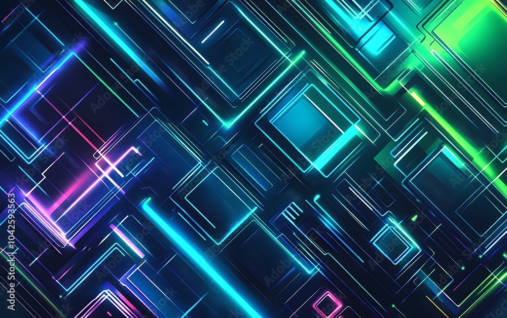 Aufkleber A vibrant, abstract design featuring glowing neon lines and rectangular shapes, creating a dynamic and futuristic visual effect on a dark background.