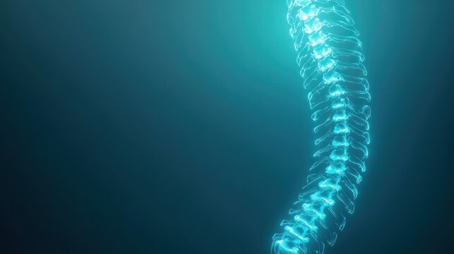 A glowing, stylized representation of a spine against a dark background. - Powered by Adobe