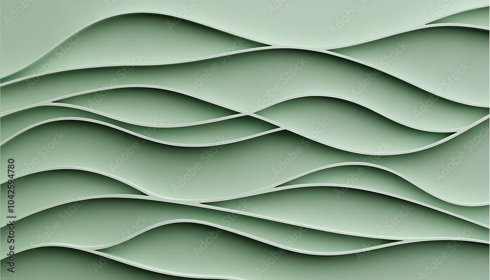 Aufkleber A minimalist design featuring layered waves in muted green tones, creating a soothing, elegant texture.
