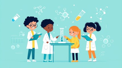 Diverse Group of Children Engaged in Science Experiment