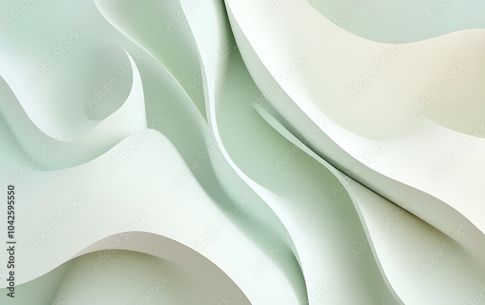 Leinwandbilder a flowing abstract design with soft waves in pale mint green and white, creating a serene and calmin