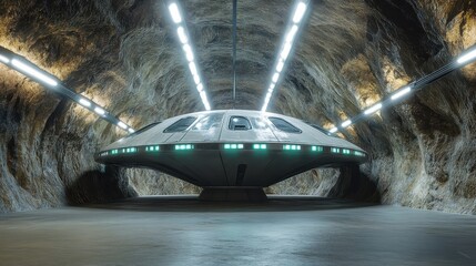 Futuristic Alien Spaceship in a Cavernous Environment