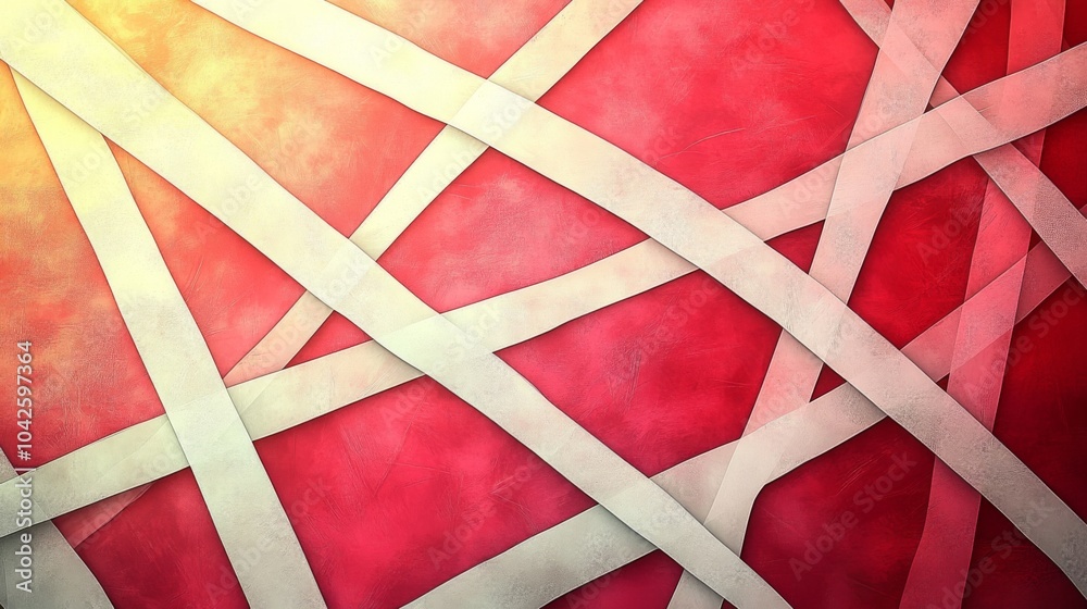 Aufkleber The artwork features an array of white lines intertwined against a rich red backdrop, creating an energetic and modern abstract composition that captivates attention.