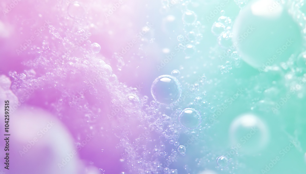 Poster A dreamy blend of pastel colors with gentle bubbles floating through, creating a serene and ethereal atmosphere.