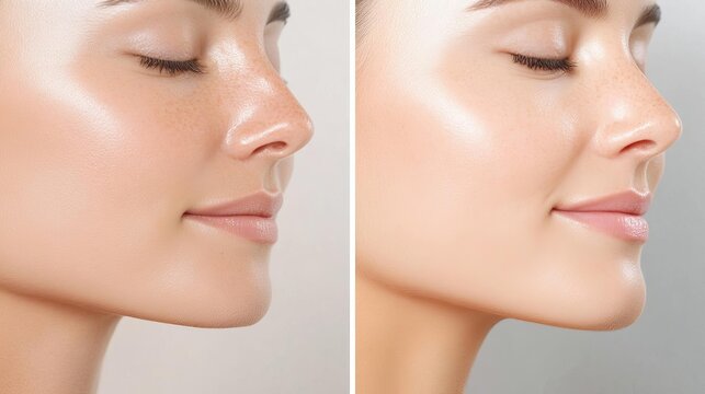 Before and after of dull, uneven skin tone transforming into a glowing, balanced complexion after vitamin C serum