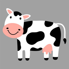 Vector hand-drawn illustration of cute cow farm animal.
