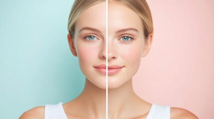 Freckles and sunspots fading into smooth, even-toned skin after pigmentation correction, beauty concept