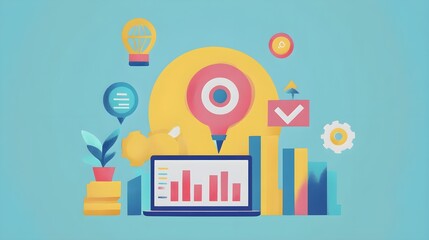 Fototapeta premium Business Growth and Strategy Data Analysis Target Success Illustration