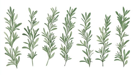 Obraz premium Fresh rosemary sprigs arranged against a white isolate background.