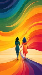 Women Holding Hands on Beach at Sunset