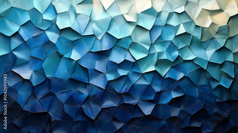 Aufkleber The artwork features a stunning array of blue paper pieces layered together, creating a dynamic texture that resembles ocean waves. The deep and light shades blend harmoniously.