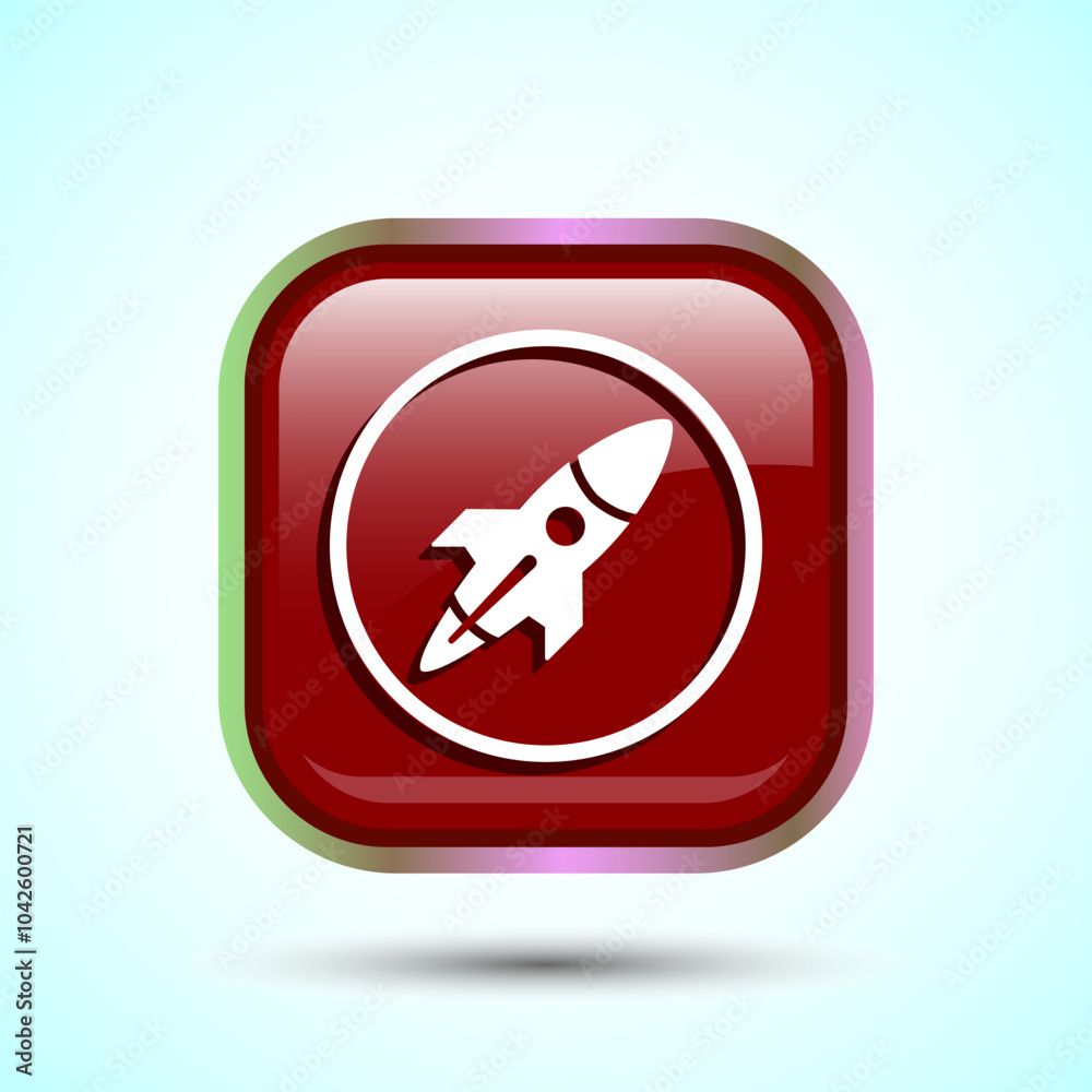 Poster rocket icon design illustration, business start up symbol, rocket launching sign, red color square b