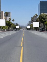 Obraz premium Empty City Street with Blank Billboards for Business and Advertising Mockups on a Sunny Day