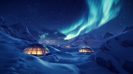 illustration of an igloo with northern lights