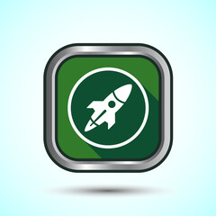 Rocket icon design illustration, Business start up symbol, Rocket launching sign, Green Shadow Button Design
