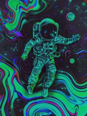 Psychedelic Spaceman Floating in the Cosmos