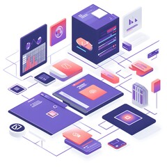 Isometric 3D Illustration of Connected Devices with Data Visualization