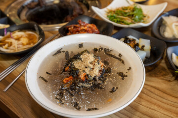Korea noodles food. Buckwheat Noodles with Radish Water Kimchi
