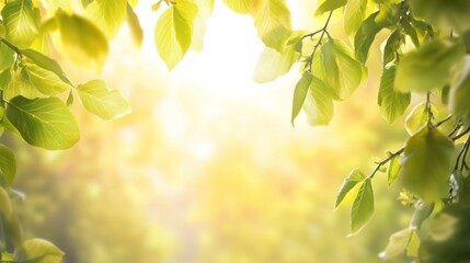 Obraz premium A serene scene of green leaves illuminated by soft sunlight, evoking tranquility and nature.