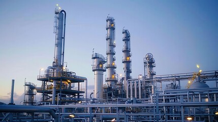 Towering Industrial Refinery Complex at Dusk