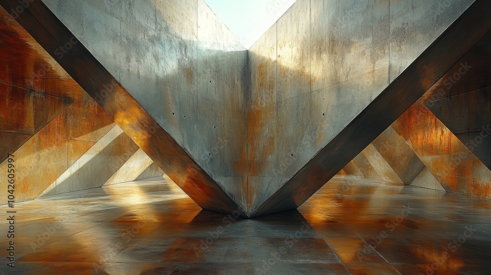 Leinwandbilder light pours into a striking modern interior that showcases angular concrete surfaces. the warm hues 