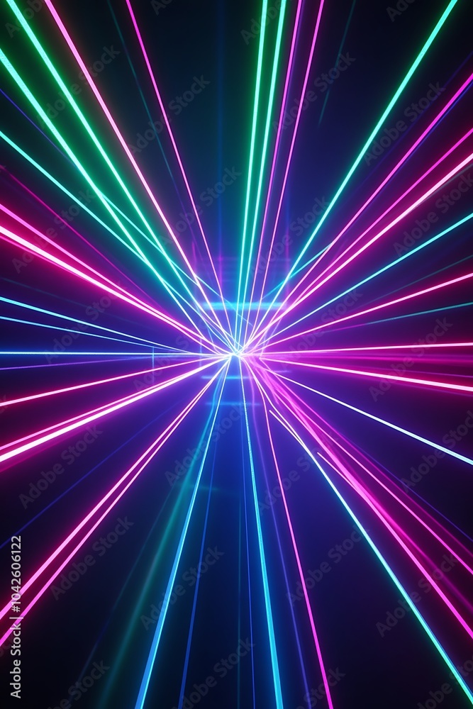 Leinwandbilder a vibrant display of colorful laser beams radiating outward, creating a dynamic and energetic visual
