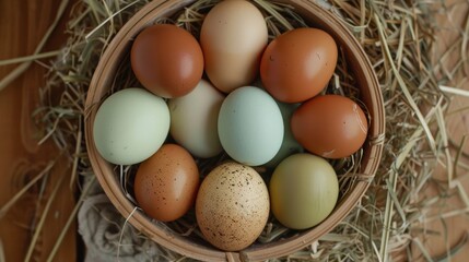 Fresh Organic Farm Eggs in a Neat Basket Arrangement