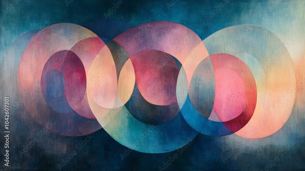 Poster This captivating artwork showcases a series of large, translucent circles that overlap beautifully, creating a mesmerizing blend of colors that evoke a sense of harmony and depth.