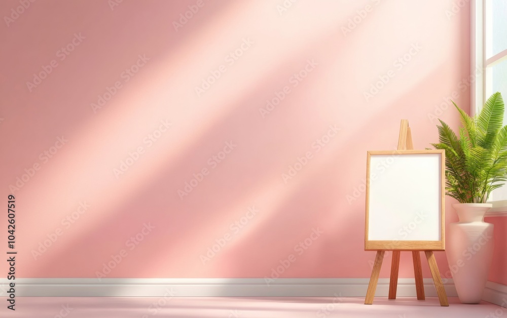 Poster Elegant Art Exhibition Mockup in Minimalist Gallery Setting with Blank Canvas on Easel