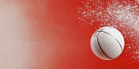 Dynamic Basketball Poster Featuring Textured Ball on Bold Red Background