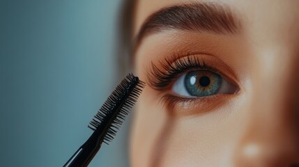 Close-up of an eye with mascara application, highlighting beauty and makeup techniques.