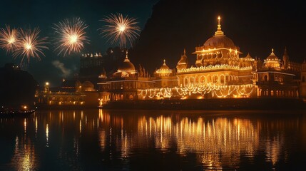 Fototapeta premium Festive Night at Royal Palace with Fireworks Display