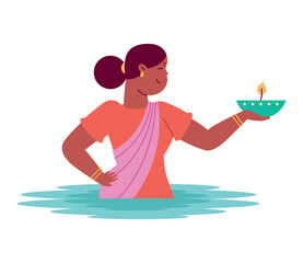 woman celebrate chhath puja festival