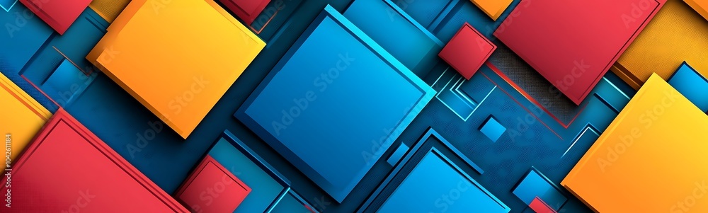 Fototapete A vibrant composition of overlapping geometric shapes in blue, red, and yellow, creating a dynamic and modern visual effect.