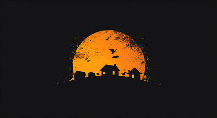 Scary haunted halloween house with birds in a dark night background