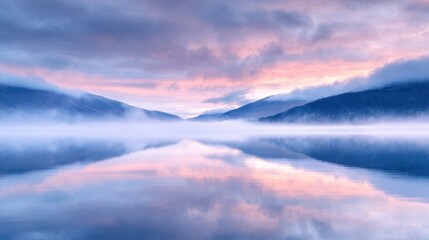 Obraz premium Serene Twilight over Calm Lake and Clouds
