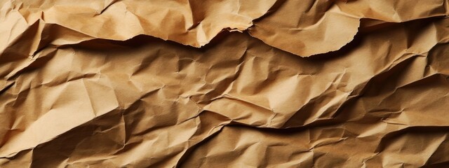 A close-up of crumpled brown paper showcasing texture and depth.