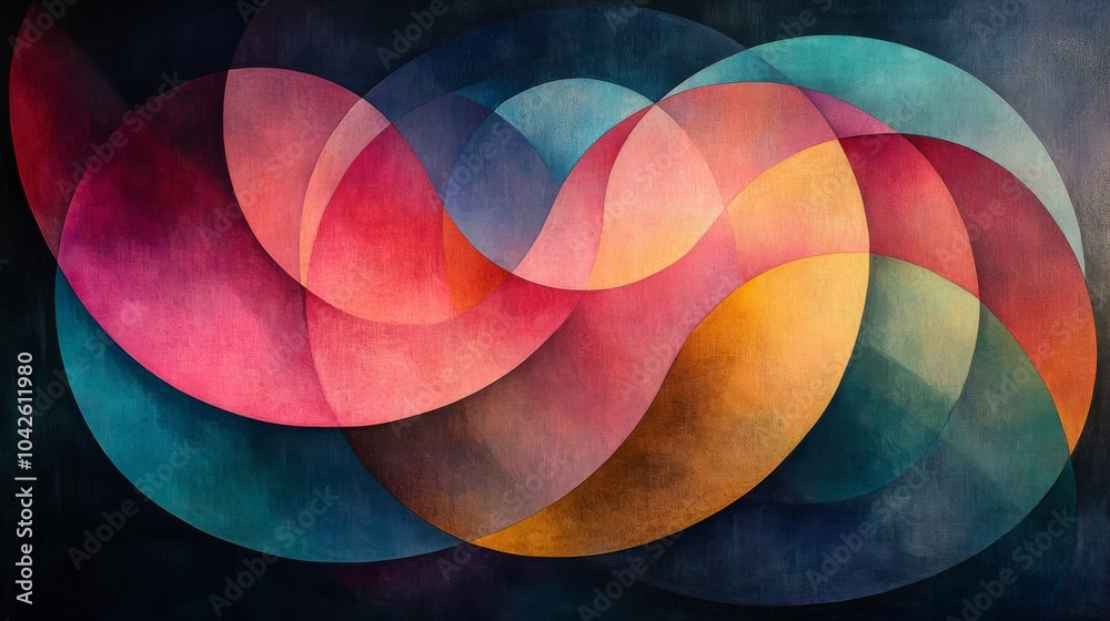 Poster Vibrant shapes blend together to create a dynamic composition with an interplay of colors, showcasing smooth curves and contrasting shades.