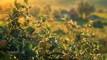 Sunlit Apple Tree Orchard