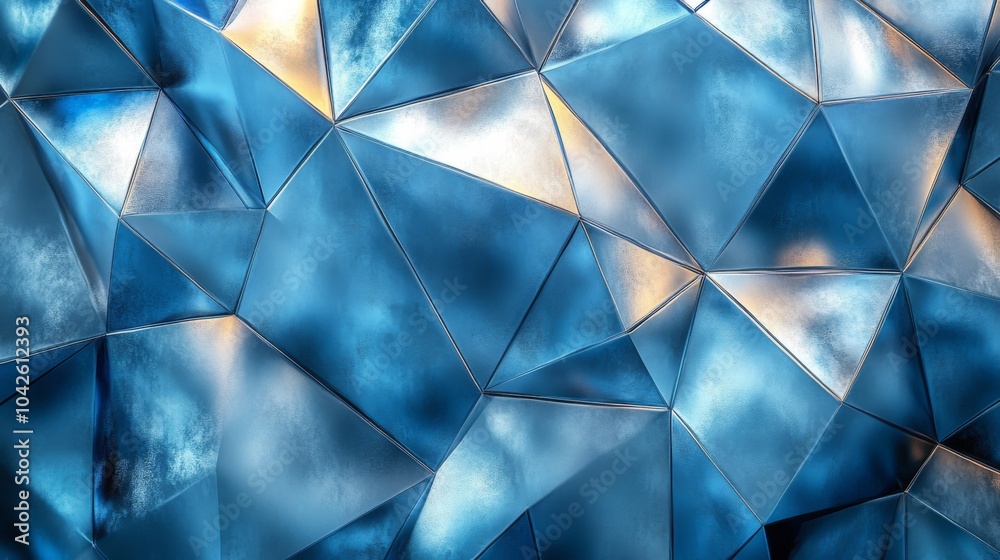 Aufkleber a complex arrangement of triangular reflective shapes creates a mesmerizing blue texture. the arrang