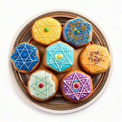 colorful Hanukkah cookies on plate isolated