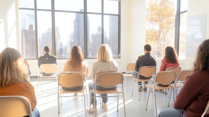 Urban Classroom Learning with Police Officers in Cityscape Background