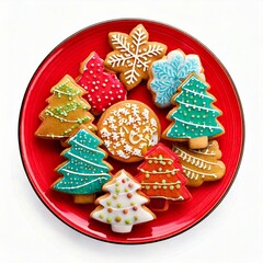 colorful holiday cookies on plate isolated