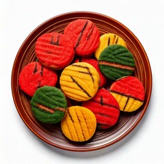 colorful Kwanzaa cookies on plate isolated