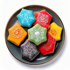 colorful Hanukkah cookies on plate isolated