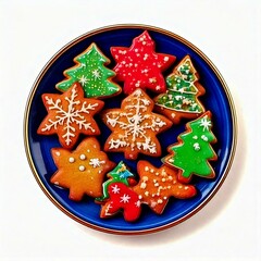 colorful Christmas cookies on plate isolated