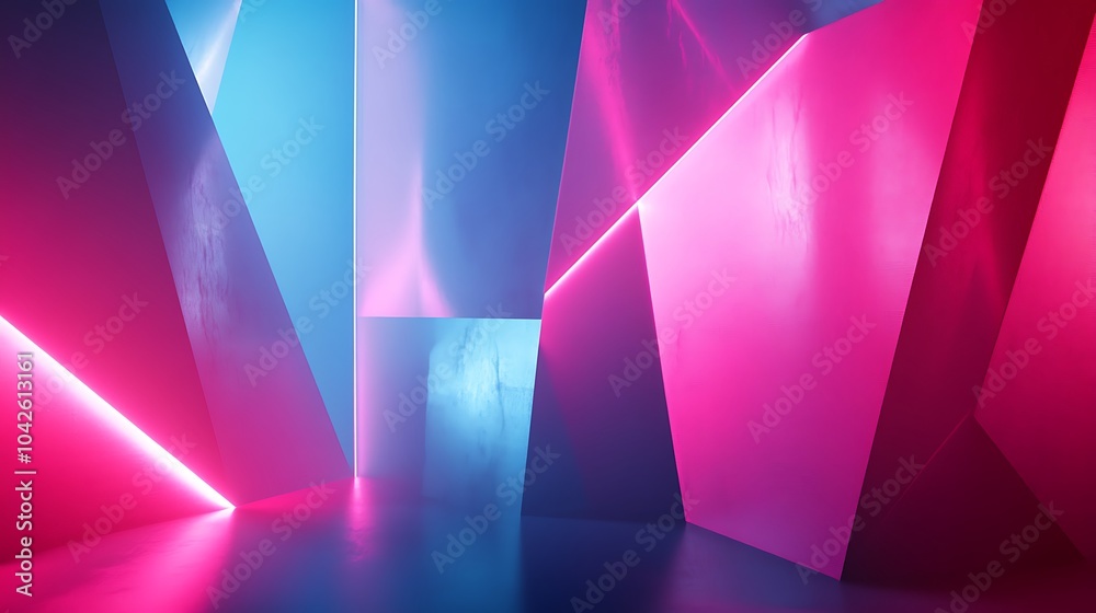 Leinwandbilder a vibrant blend of blue and pink geometric shapes illuminated with soft lighting, creating a modern 